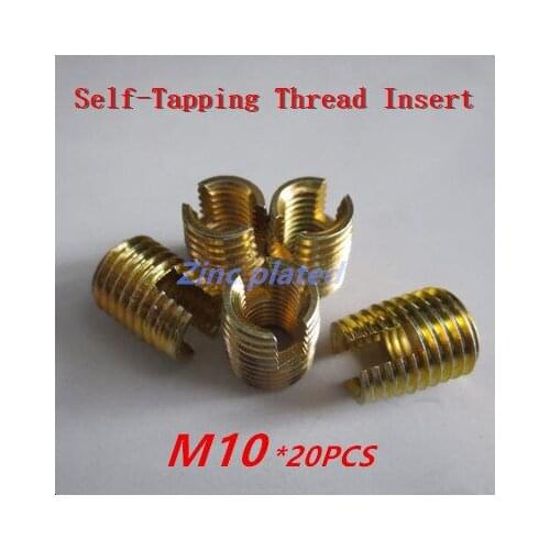 20pcs M10 Self tapping Thread Insert Self Tapping Screw Bushing Steel With Zinc Plated 302 Slotted Type Thread Repair Inset
