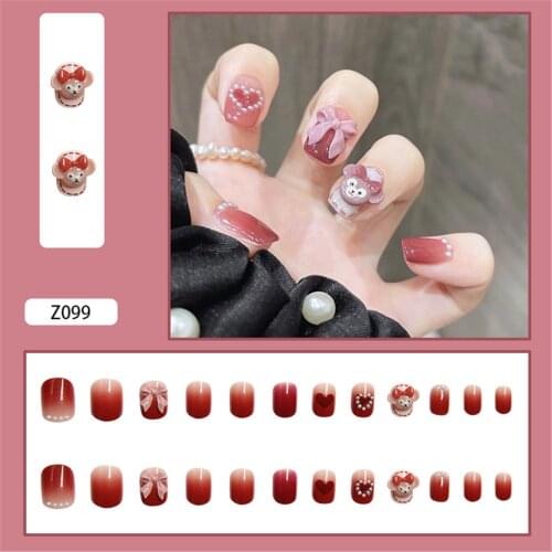 Girl Nail Art False Nails with Bowknot Ins Style Fashion Manicure Patch False Nails Full Cover Wearable Nail Patch 24pcs
