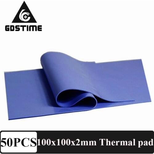 50 Pcs Gdstime 100x100mm 2mm CPU Chip Heatsink Cooling Thermal Silicone Conductive Pad IC Conduction Heat Sink Pads 100x2mm Blue