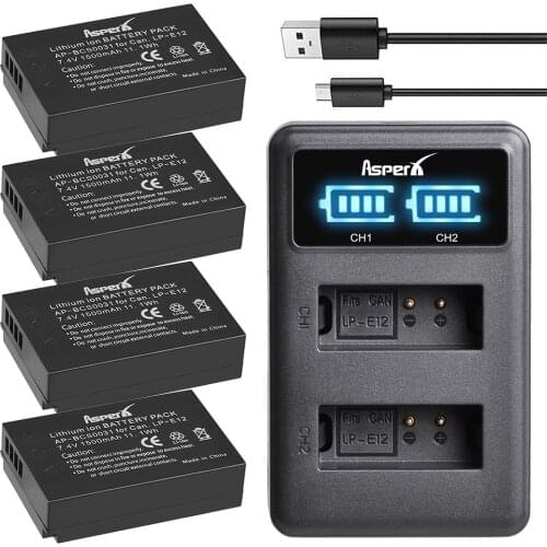 4Pcs LP-E12 LPE12 LP E12 Camera Batteries + LED USB Dual Charger for Canon EOS 100D M10 M50 M100 Kiss X7 Rebel SL1 DSLR Camera