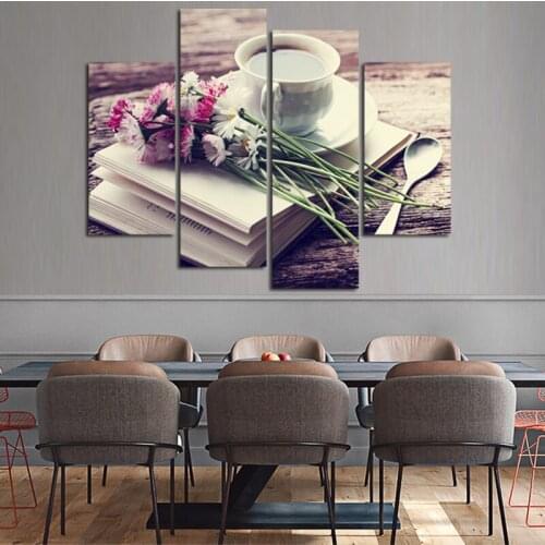 Free shipping 4 piece Frower Coffee Tea Modern Canvas Print Painting Wall Art Picture Decor For Kitchen Room Unframed F18866