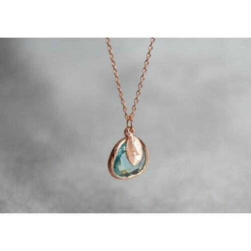 Alphabet Initial Letter Necklace Water Drop leaf letter Name Chain Necklace Charm Crystal Initial Jewelry Love Gift