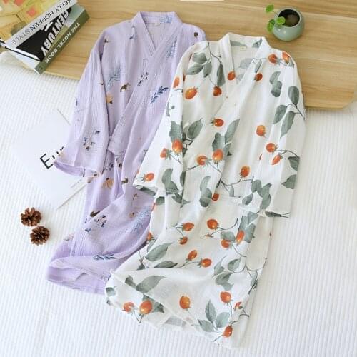 Japanese Kimono Bathrobe Summer New Style Cotton Nightgown Home Service Female Thin Large Size Womens Clothes For Bathing Robe