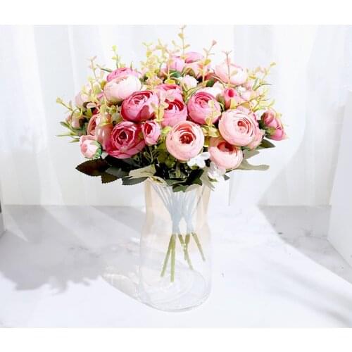 Silk DIY Rose Camellia Artificial Flower Small Rose Bridal Bouquet Christmas Party Decoration Fake Flower Wedding Home Decoratio