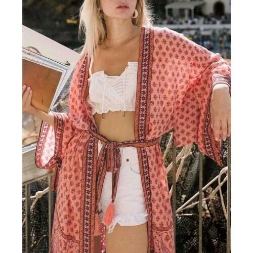 BOHO rayon Loose Shawl Sashes Kimono Cardigan Casual Summer women Tops floral Print Cover up Blouse For Ladies outwear 2020