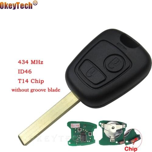 OkeyTech Remote Control Car Key Fob Cover Case Shell 2 Buttons for Peugeot 434 MHz ID46 T14 Chip Blank 307 Blade Without Groove