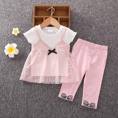 Lace Patchwork Shirt and Pants Suit 2021 Summer Clothing Suit Girls Princess Suit Two Pieces Clothing Sets Kids Tracksuit