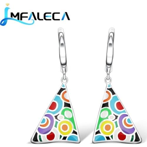 LMFALECA Bohemia Silver Eearrings for Women Multicolor Enamel 925 Sterling Silver Teometric Triangle Drop Earring Fine Jewelry