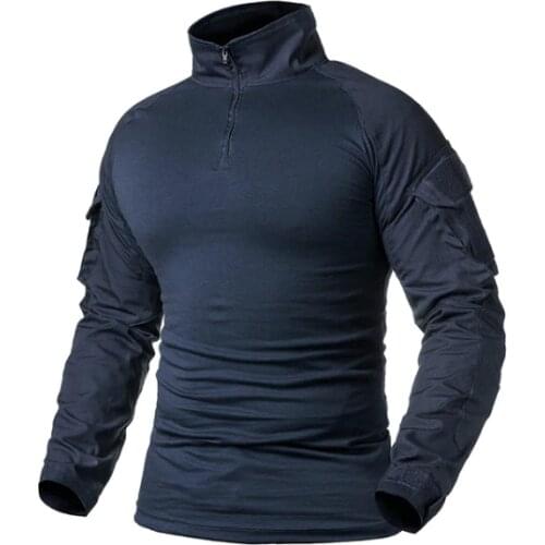 Army Combat T shirt Men Long Sleeve Tactical T-Shirt Solid Cotton Military Shirt Man Navy Blue Hunt Airsoft T Shirts