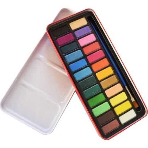 Watercolor Paint Set 24 Vivid Colors in Pocket Box with Metal Ring and Bonus Watercolor Brush