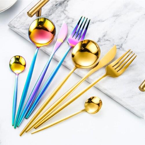 Gold Dinnerware Set Dinner Knife Fork Spoon Stainless Steel Tableware Set Home Flatware Set Dishwasher Safe Cutlery Set Gift Box