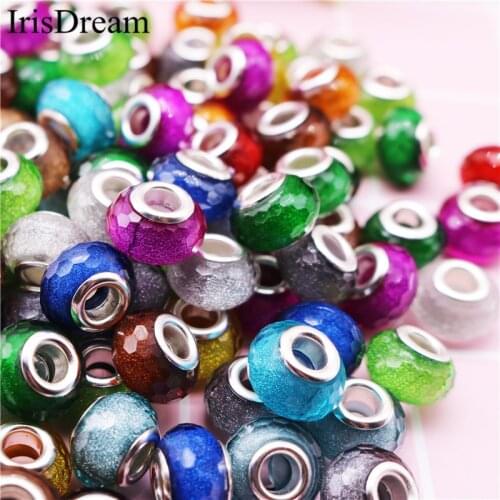 New 20PCS Lot Gold Powder Dust Cut Faceted Plastic Resin Murano Glass Beads Fit Pandora Charms Bracelet For DIY Jewelry Making
