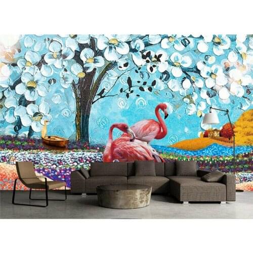 Home Improvement 3D Wallpaper for Wall 3d Decorative Wall Paper Background Tropical Oil Painting Flamingo Wallpaper Murals