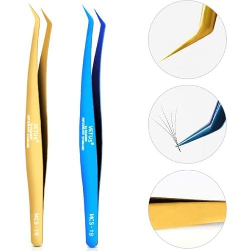 Damman Stainless Steel Eyelashes Tweezers Professional For Lashes Extension Gold Decor Anti-static Eyelash Tweezer Makeup Tools