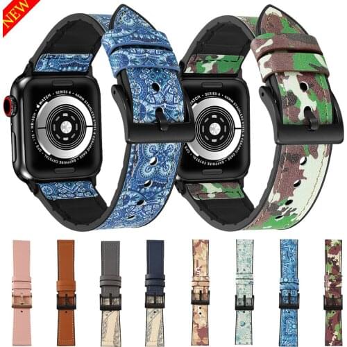 Watchbands for Apple Watch 6 5 4 3 2 1 SE Leather Camouflage Strap for iWatch 44mm 40 42 38mm Genuine Leather Apple Accessories