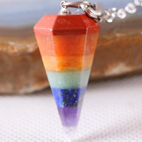 Charm Reiki Pyramid Hexagonal Pendulum Bead Chain Pendant Natural Gem Multi color Jewery Gift for Women Men 1Pcs K1825