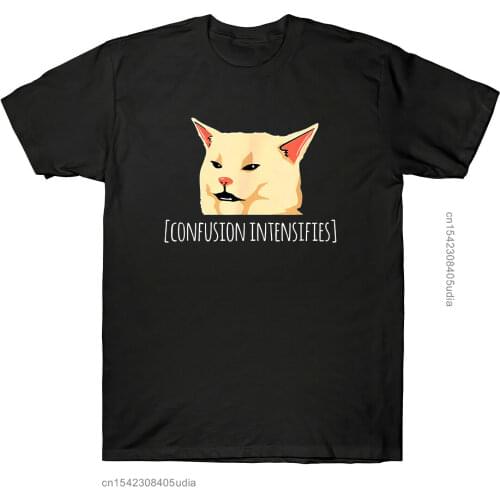Smudge Lord Funny Confused Cat Meme Confusion Intensifies Vintage Mens T-Shirts Fashion Quality Print T Shirt Men Clothes