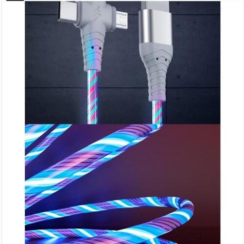 3 in 1 Flow Luminous Lighting USB Cable Data Cord Fast Charging Line Micro USB TypeC Connector for smart phones