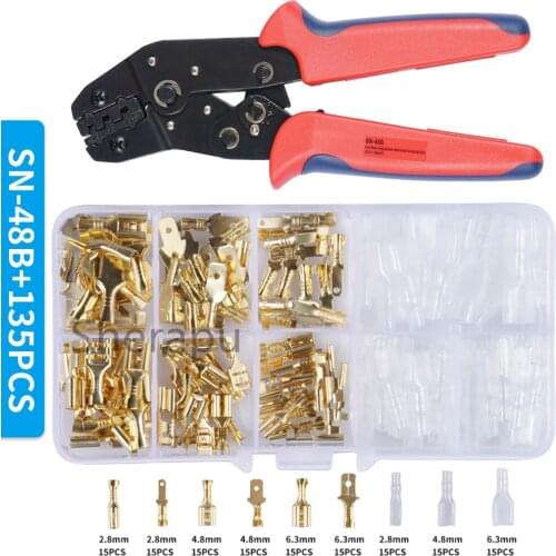 135PCS 2.8/4.8/6.3mm universal spring plug wire crimped crimping SN48B tool connection Terminals Electrical Insulated Assortmen