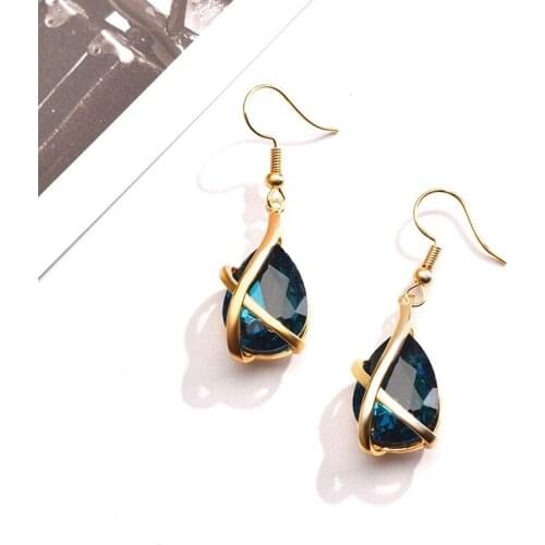 Europe America Style Drop Earrings Fashion Charm Cross Luxury Blue Water Drop Large Zircon New Jewelry For Women Wedding Party
