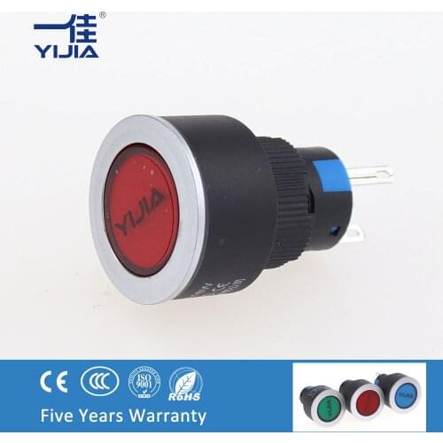 YIJIA 16MM Change to 22mm Momentary Latching push button switch With 12V 24V 220V LED light switches