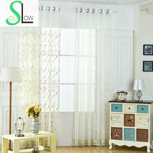 Slow Soul White Yellow Korean Fresh Wheat Study Curtains Embroidered Leaves Tulle For Living Room Kitchen Bedroom Sheer Linen