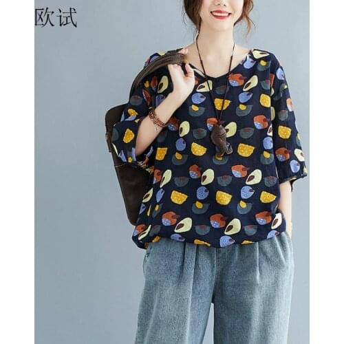 Plus Size Floral Summer T Shirt Women Cotton Printed Tops T-shirt Loose Casual Top Korean Woman Tshirt Tee Shirt Femme 2021