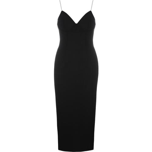 Summer Sexy Black Spaghetti Strap Bandage Dress 2021 New Hollow Out Sleeveless Fashion Club Celebrity Party Elegant Dress