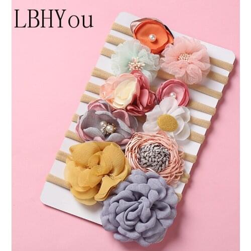 10pcs/Set Fashion Floral Bows Nylon Headbands Soft Skinny Traceless Flowers Bows Hairbands For Baby Girls Hairbands