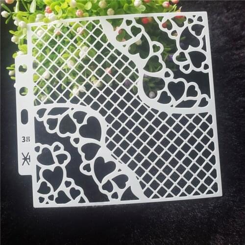 13*14cm grid hearts Cover templat scrapbook stencils spray plastic mold shield DIY cake hollow Embellishment printing lace ruler