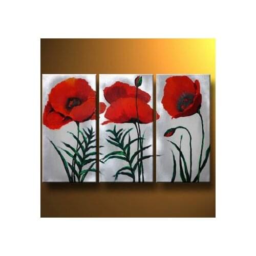 3pcs Hand Painted Oil Painting Modern Canvas Flower Painting Home Decorative Art Picture Paint on Canvas-Magenta Poppies