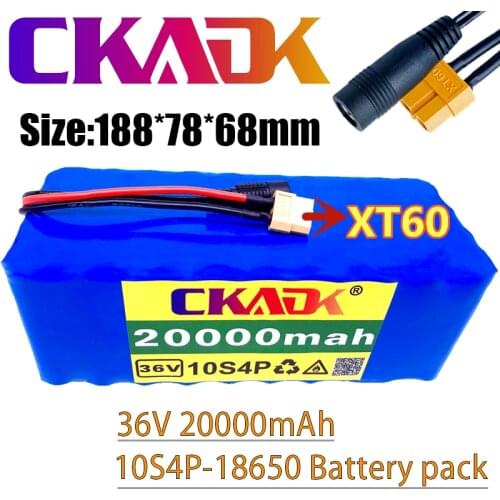 36V 10s4p battery, 20Ah, 1000W, 42V, 20000 MAH, XT60 plug electric bicycle, BMS