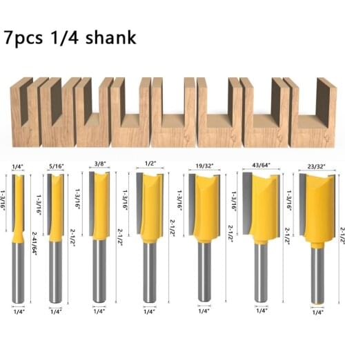 7pcs 1/4 Shank Straight Bit Tungsten Carbide Single Double Flute Router Bit Wood Milling Cutter for Woodwork
