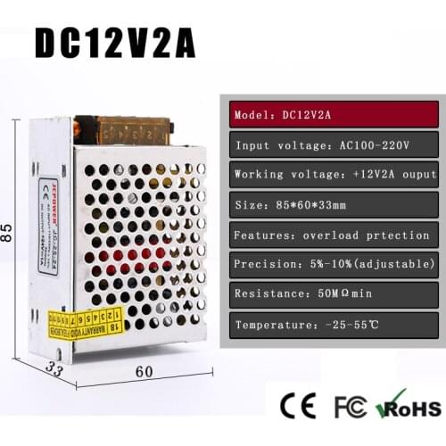 AC 100V 220V to DC 12V 2A 24W Voltage Transformer Switch Power Supply for CCTV / LED Strip Power Supply Adapter