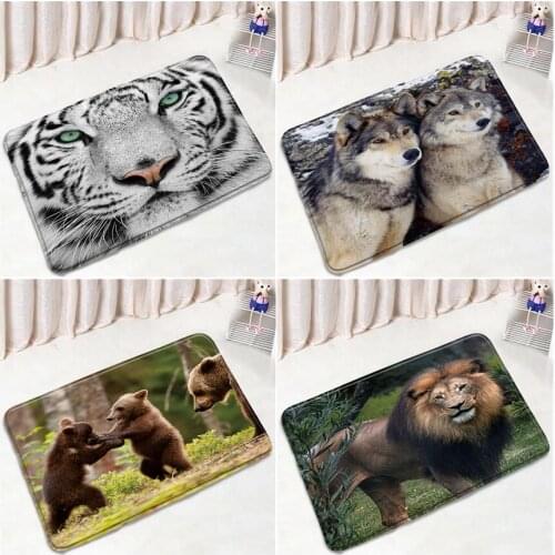 Africa Wild Animals Bath Mats Tiger Lion Brown Bear Wolf Door Pad Bedroom Floor Mat Flannel Anti-slip Carpet Bathroom Decoration