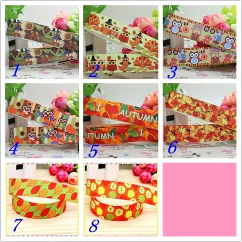 7/8'' Free shipping fall owl leaf printed grosgrain ribbon hairbow headwear party decoration diy wholesale OEM 22mm D348