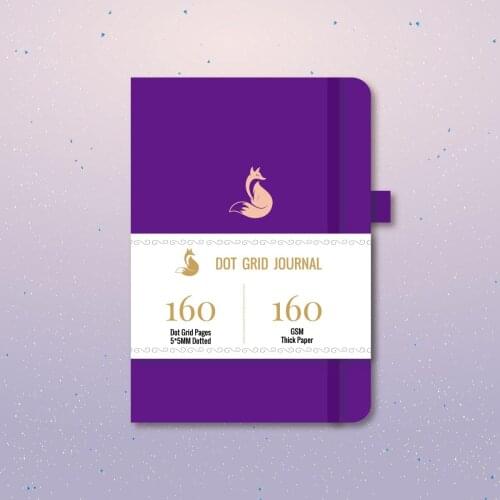 A5 FOX Dotted Notebook Dot Grid Journal Purple Harcover 160Gsm Paper