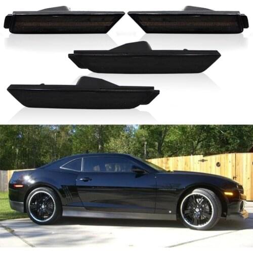 GTinthebox 4pcs/set Smoked Lens Side Marker Lights Housing Kit for 2010-2015 Chevrolet Chevy Camaro No Modification Required