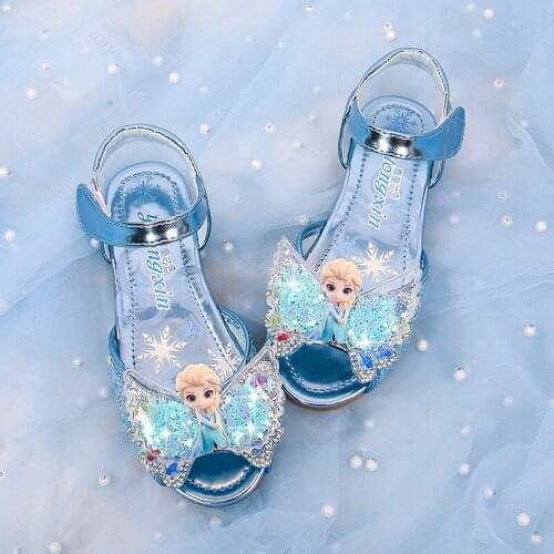 Disney Girls Sandals Summer New Childrens Princess Shoes Baby Cute frzoen Sequins Little Girls Soft Sole elsa Shoes