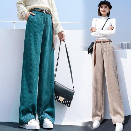 Corduroy wide-leg pants womens spring and autumn high-waist pants loose corduroy straight trousers woman pants for women