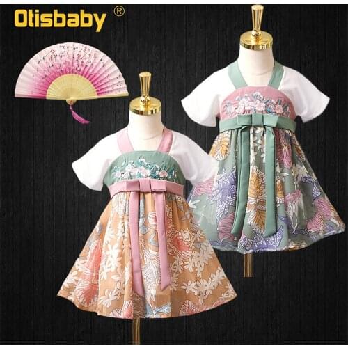 Kids Mulan Dress Halloween Mulan Costume Infant Girls Embroidered Flower Soft Chiffon Dress Traditional Japanese Chinese Clothes