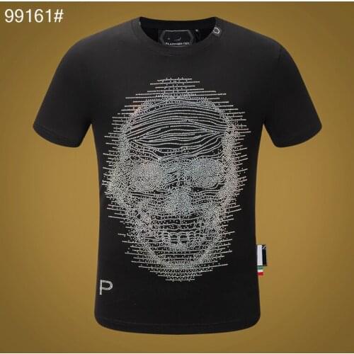 T-shirt Round Neck Short-Sleeved Printed Skull T-shirt Men Fashion Cotton Short-Sleeved Plein Skull Street Sportswear aaa Tops