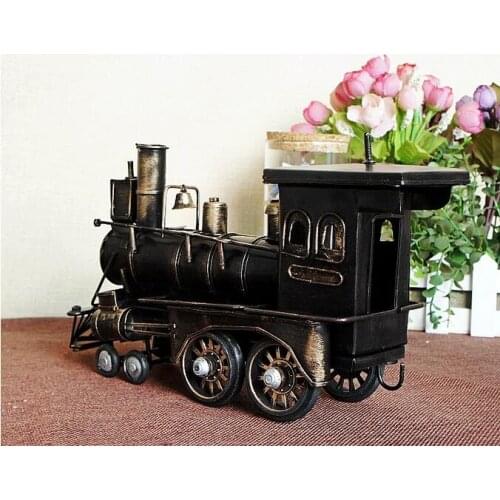 Kids children class toys Vintage Style Retro Jalopy Metal Steam Train Model Dark Black Train Puffpuff Home Decoration
