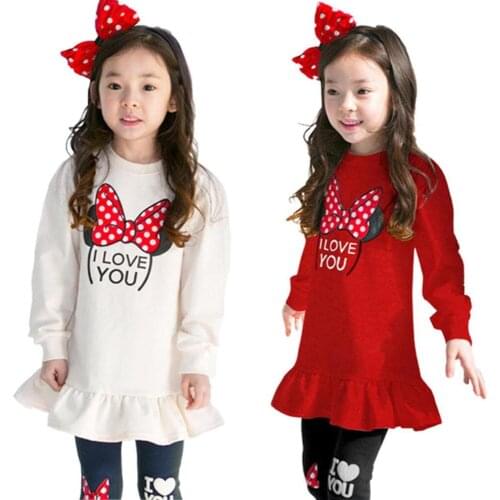 Girls Clothing Sets Cotton Minnie T Shirt Full Sleeve Dress + Leggings Pants Baby Kids Sportswear Suit 2-8 Yrs Children Clothes