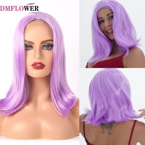 Short Purple Straight Hair Lace Front Wig Ladies Wig With Baby Hair 4x4 Lace Closed Wig No Glue Lace Wig
