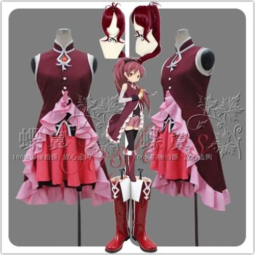 Anime Custom made Puella Magi Madoka Magica Kyoko Sakura Cosplay costume Puella Magi Madoka Magica Sakura Kyouko Shoes Wigs Prop