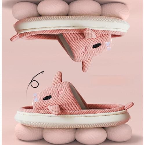 Apanzu Shark shape Linen Slippers Womens Home Use Quiet Thick Soled Deodorant Antiskid Four Seasons Cotton Hemp Sweat Absorbing