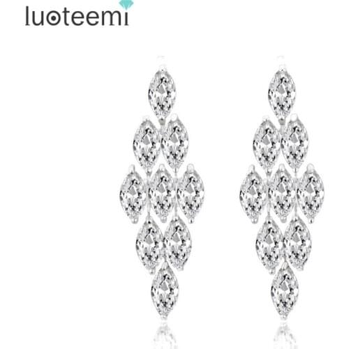 LUOTEEMI Wholesale Quality Sparkling Cubic Zirconia Heavy Dangle Earrings For Women Fashion Bride Wedding Jewelry