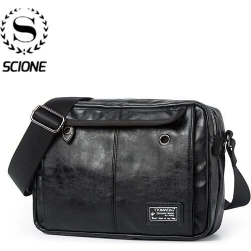 Scione Small Shoulder Bags For Men Black Pu Leader Crossbody Bag Messenger Bag Fashion 2020 New Casual Trendy bag