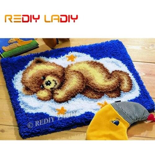 Latch Hook Kits Make Your Own Rug Sleeping Teddy Tapestry Crocheted Cushion Mat DIY Carpet Rug Pre-Printed Canvas Hobby & Crafts
